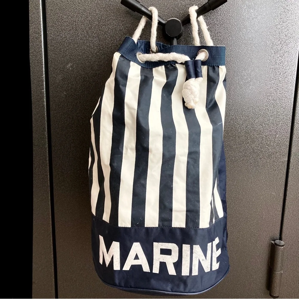 Navy Blue Striped MARINE Navy & White Large Travel Bag / Laundry Bag